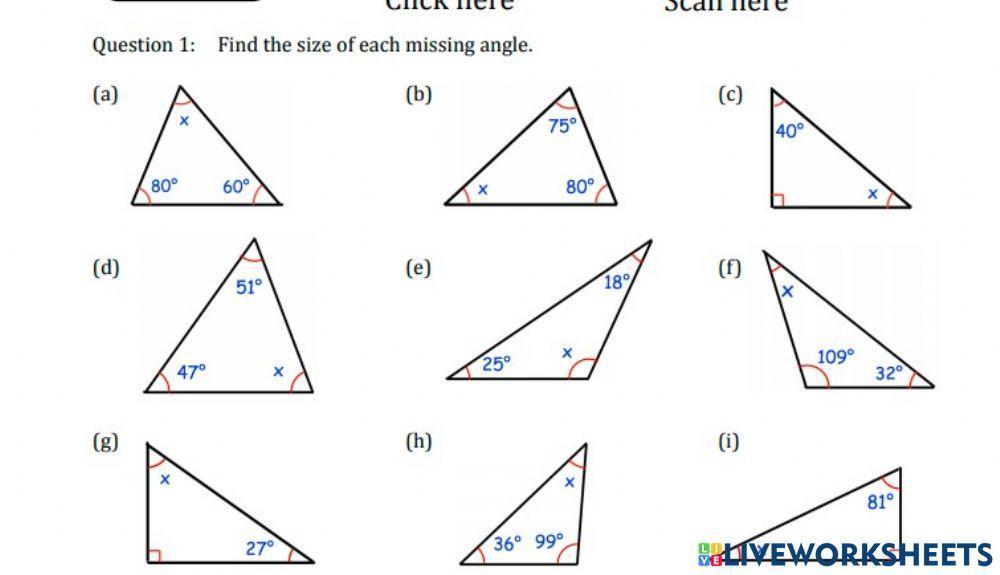 Find the Missing Angles of Triangles Worksheet