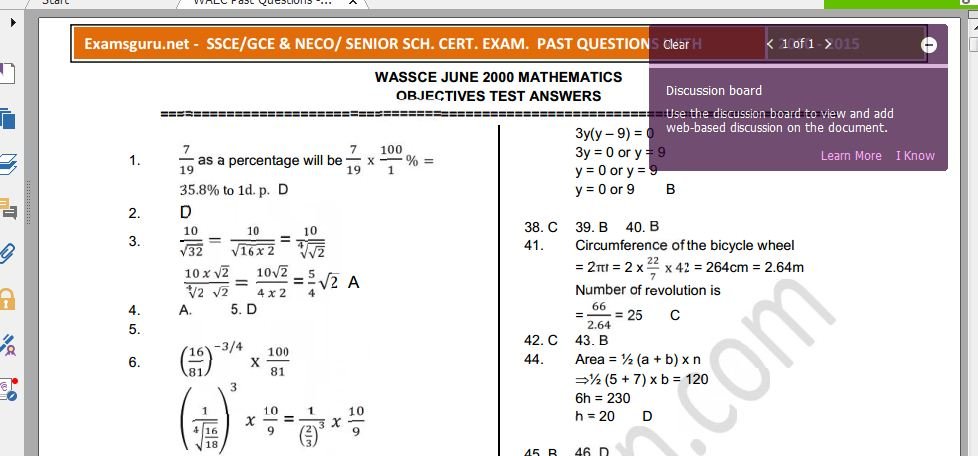 Waec Mathematics Past Questions and Answers Pdf